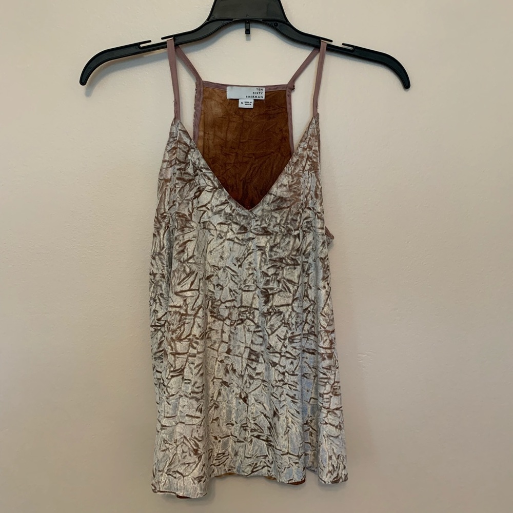 Pink crushed velvet spaghetti strap top